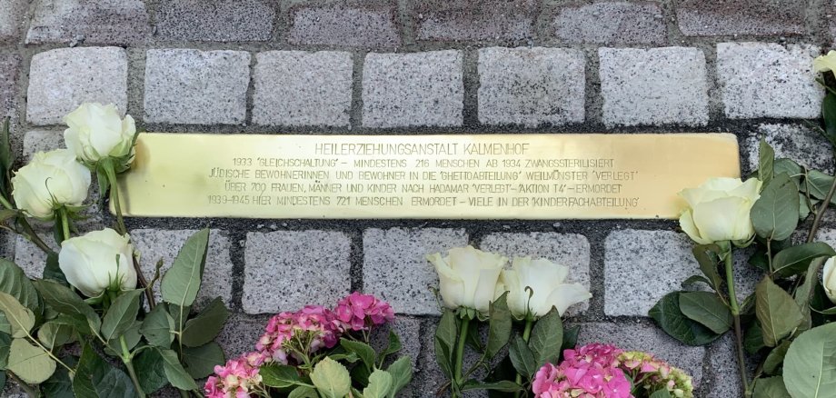 Im Pflaster verlegte Stolperschwelle Kalmenhof 
