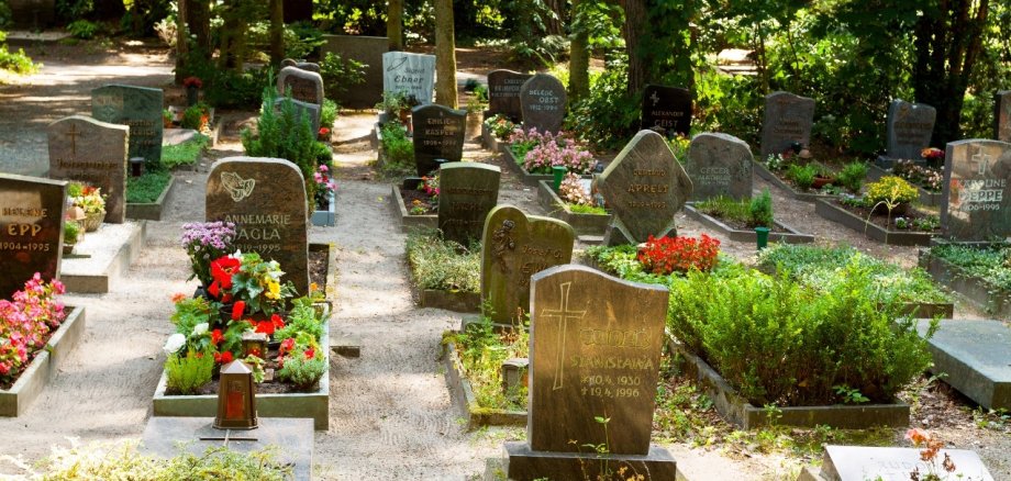 Grabeinfassungen mit bunten Blumen