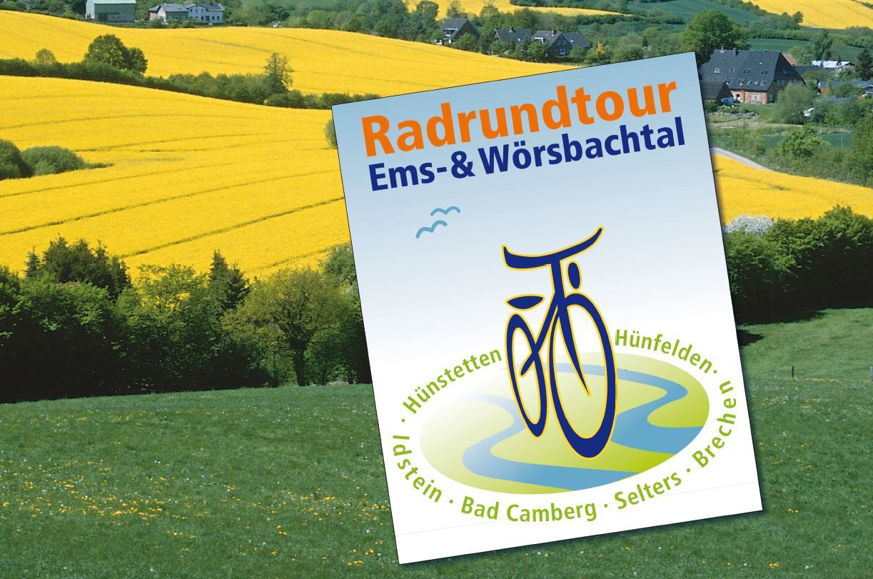 Plakat mit Hinweis Rad-Rundtour Ems-Wörsbachtal und teilnehmende Städte und Gemeinden