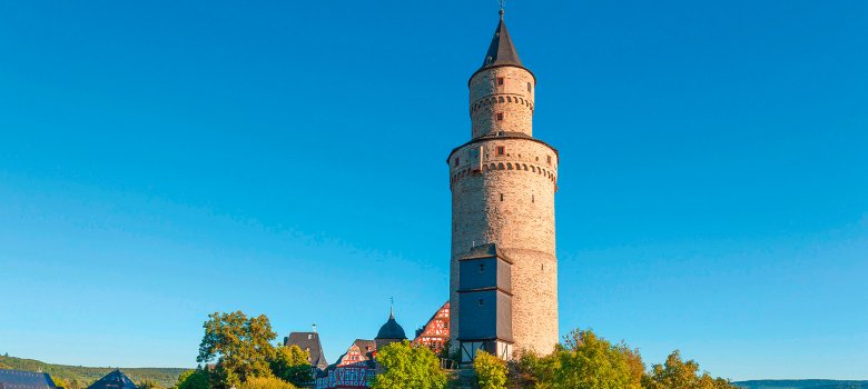 Ansicht Hexenturm aus Richtung Schloss mit Schlossbrücke