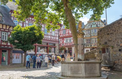 König-Adolf-Platz mit Löwenbrunnen ein Brunnen